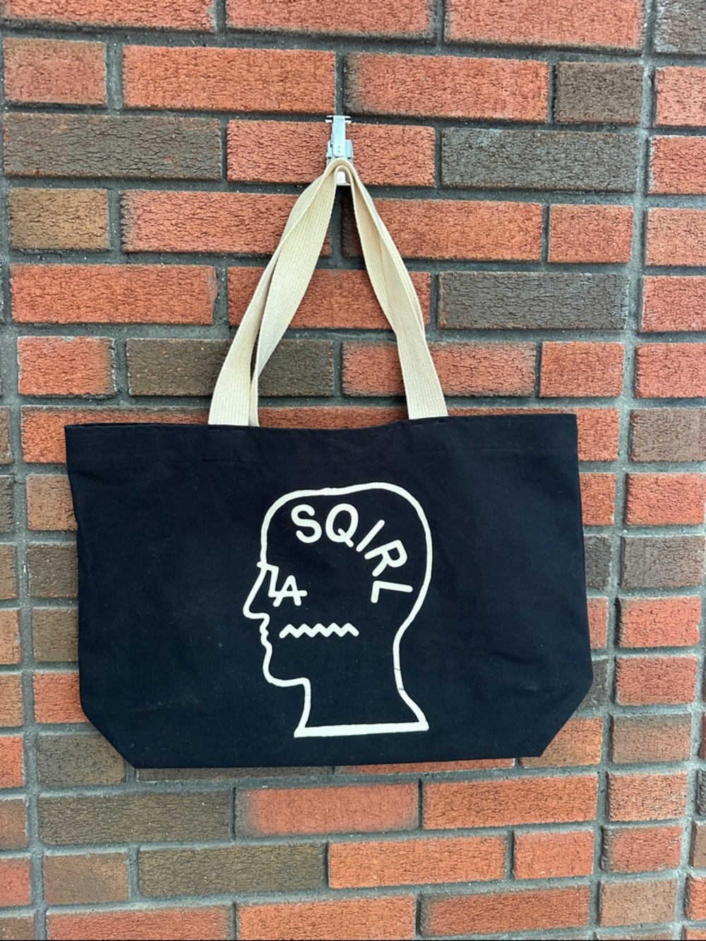 Brain Dead Black Canvas Tote Bag with Cream Handles